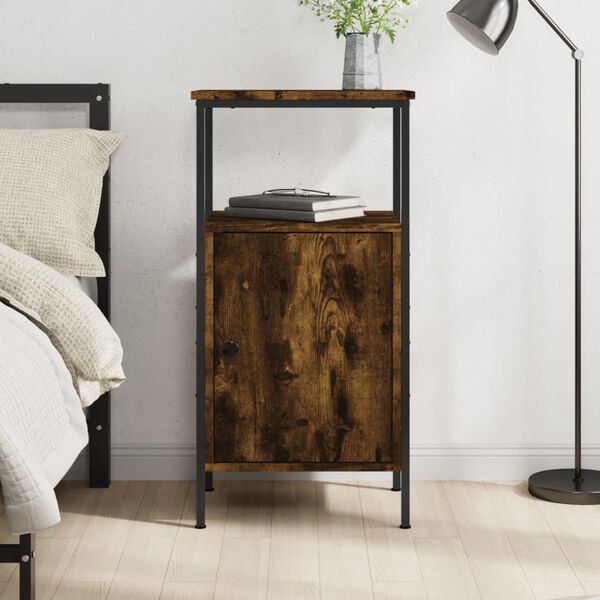 vidaXL Bedside Cabinet Smoked Oak Engineered Wood Medium Adjustable Feet