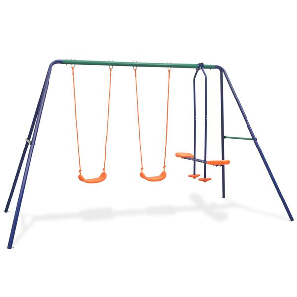vidaXL Swing Set Blue Steel and Plastic Ages 3-10 Durable Swing Set
