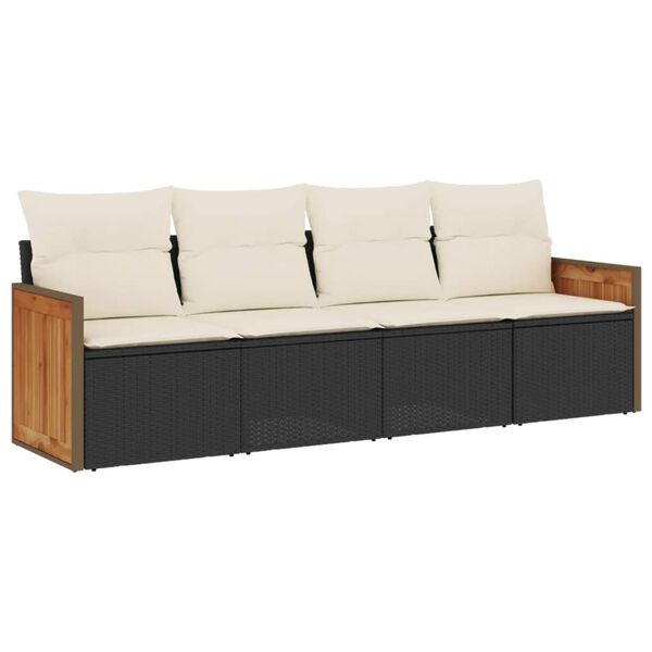 vidaXL Garden Sofa Set Black, Cream white PE rattan 4 Piece