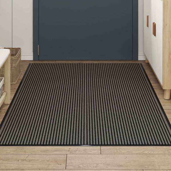 vidaXL Doormat Stripe black and grey PP (Polypropylene) Large Non-slip