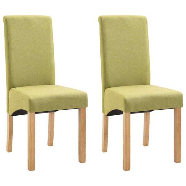 vidaXL Dining Chair Set of 2 Green Fabric and wooden frame Standard