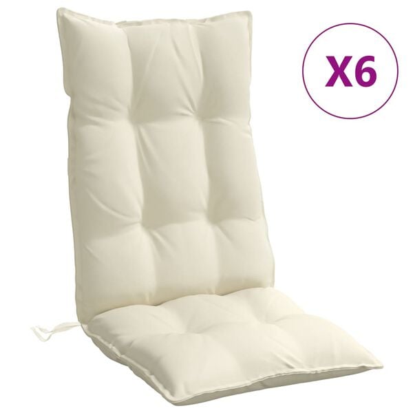 vidaXL Highback Chair Cushion Set of 6 Cream