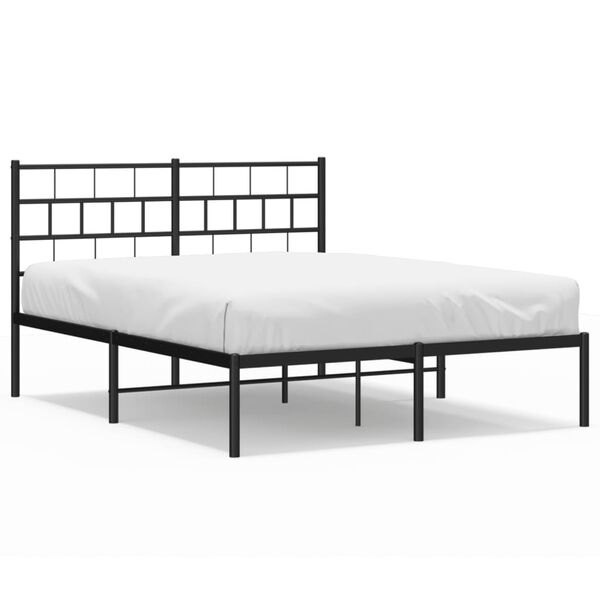 vidaXL Metal Bed Frame Black Powder-Coated Steel 63x79 in