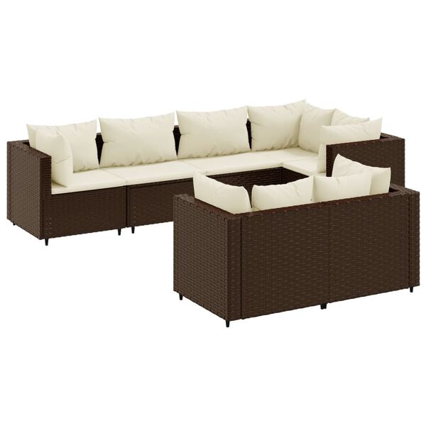 vidaXL Patio Lounge Set Set of 7 Brown, Cream White
