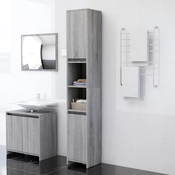 vidaXL Bathroom Cabinet Grey sonoma Engineered wood Tall