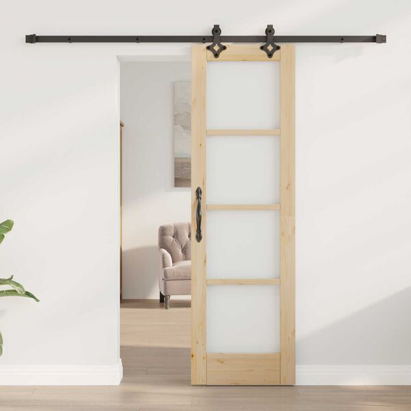 vidaXL Sliding Door Natural 24.02 x 78.15 in Solid Pine Wood and Glass