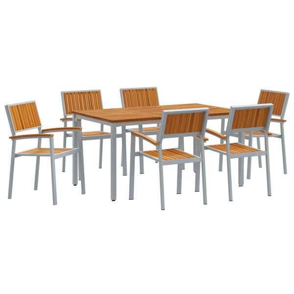 vidaXL Garden Dining Set 7 pcs Grey Solid Acacia Wood