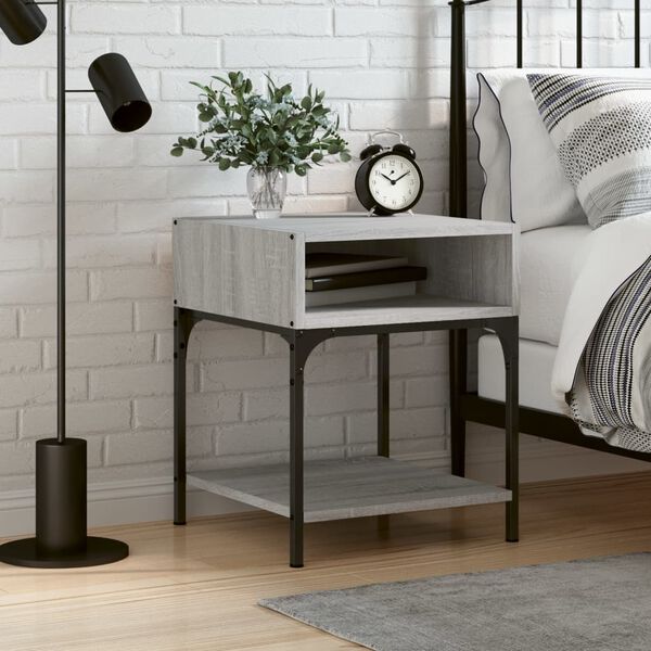 vidaXL Bedside Table Grey Sonoma Engineered wood, Iron Medium