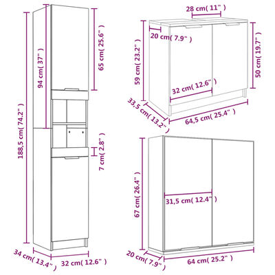 Technical dimensions diagram of white modular wardrobes showing multiple measurements and layout.