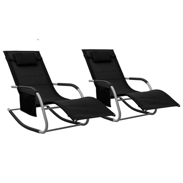 vidaXL Sun Lounger Set of 2 Black and Grey Textilene Standard