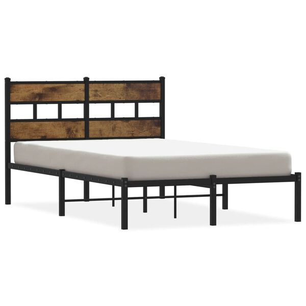 vidaXL Bed Frame Black, Smoked Oak Iron, Engineered Wood Double