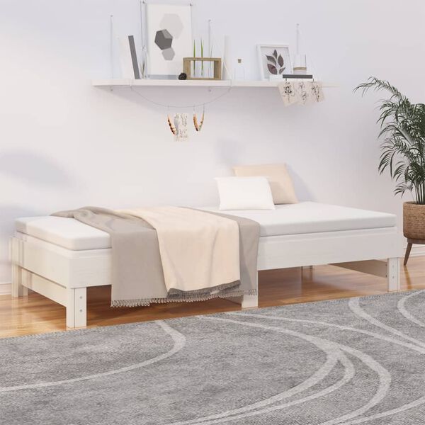 vidaXL Day Bed White Solid pine wood Full Extendable Day Bed