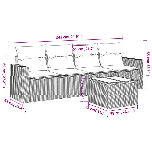 vidaXL Garden Sofa Set Black PE rattan, powder-coated steel, tempered glass