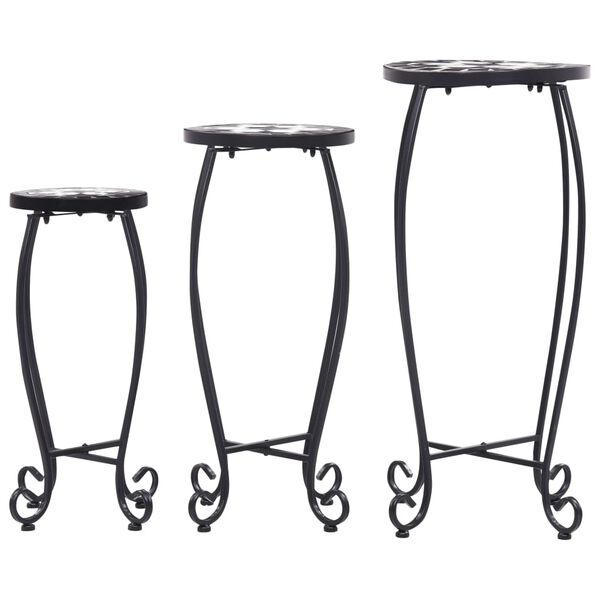 vidaXL Table Set of 3 Black and White Iron and Ceramic Small Durable