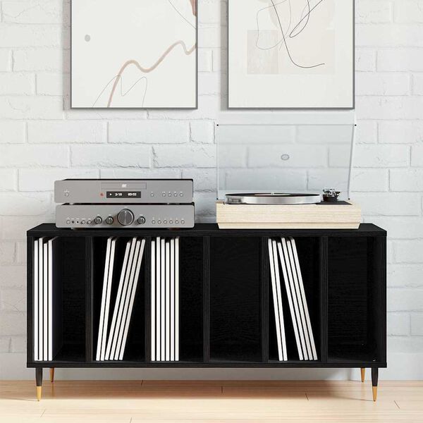 vidaXL Record Cabinet with Shelf Black Oak 39.37 x 14.96 x 18.90 in