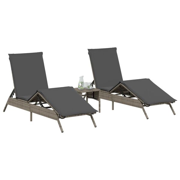 vidaXL Sun Lounger Set of 2 Grey PE Rattan 2-seater