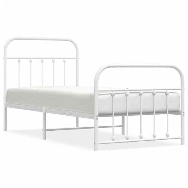 vidaXL Bed Frame White Powder-Coated Steel 35.4x74.8 in Bed Frame