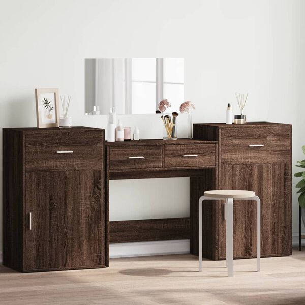 vidaXL Dressing Table Set Brown Oak Engineered Wood Medium