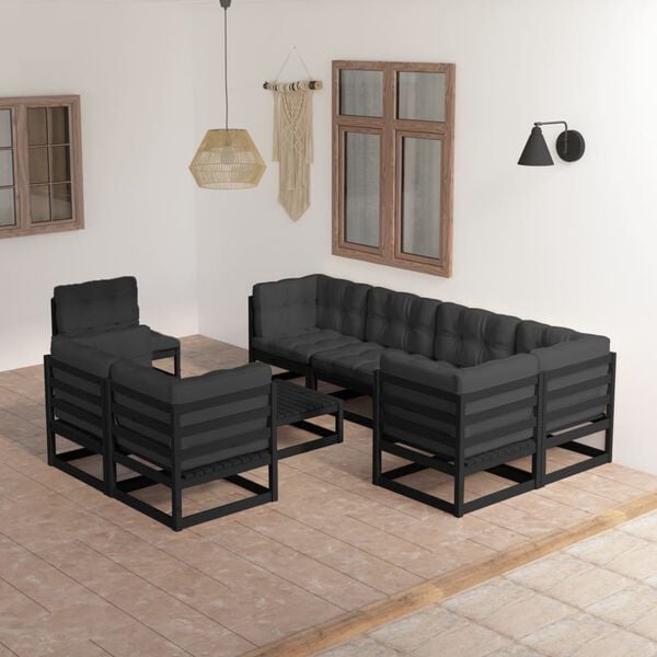 vidaXL Garden Lounge Set Black Solid Pinewood Large Modular