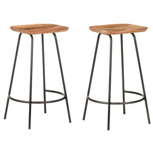vidaXL Bar Stool Set of 2 Natural Wood Solid Acacia Wood Standard