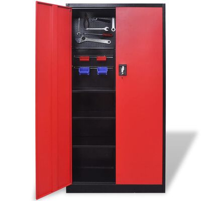 Metal Tool Cabinet 71" Black and Red