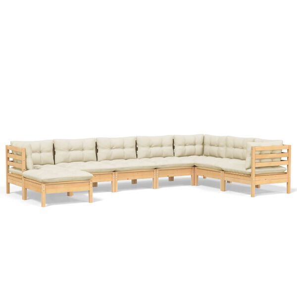 vidaXL Garden Lounge Set Cream Solid pine wood, fabric (100% polyester)