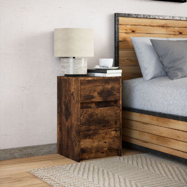 vidaXL Bedside Cabinet Smoked Oak Engineered Wood Small Bedside Cabinet