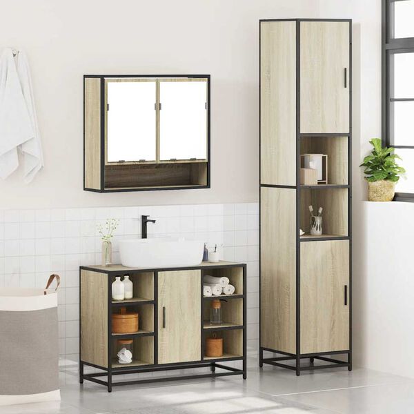 vidaXL Bathroom Furniture Set Sonoma Oak Engineered Wood Large