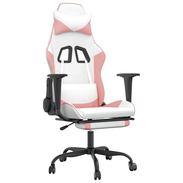 vidaXL Gaming Chair White and Pink 75% PVC, 5% cotton, 20% polyester