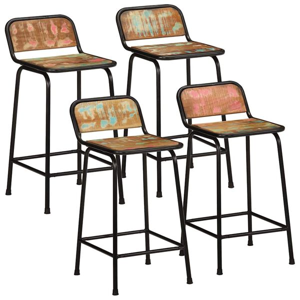 vidaXL Bar Stool Set of 4 Brown and Black Solid Reclaimed Wood, Iron