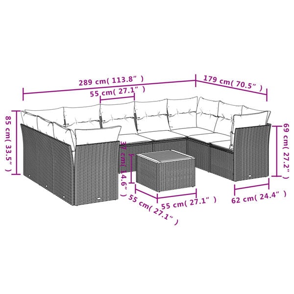 vidaXL Garden Sofa Set Black, Brown Poly Rattan Large Modular