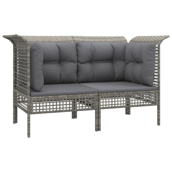 vidaXL Patio Corner Sofas with Cushions 2 pcs Grey Poly Rattan