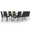 vidaXL Dining Set Black Solid acacia wood, Powder-coated steel, PE rattan