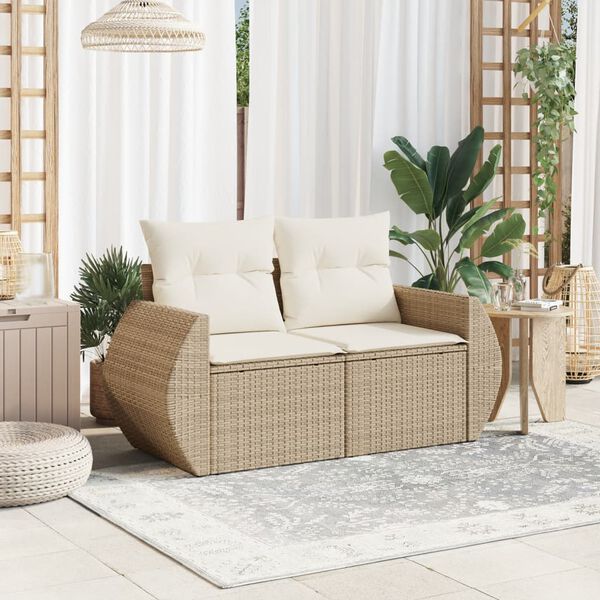 vidaXL Garden Sofa Beige PE Rattan, Powder-Coated Steel 2-seater Modular