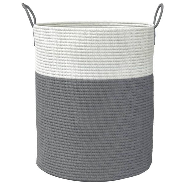 vidaXL Storage Basket Grey and White 100% Cotton Medium Foldable