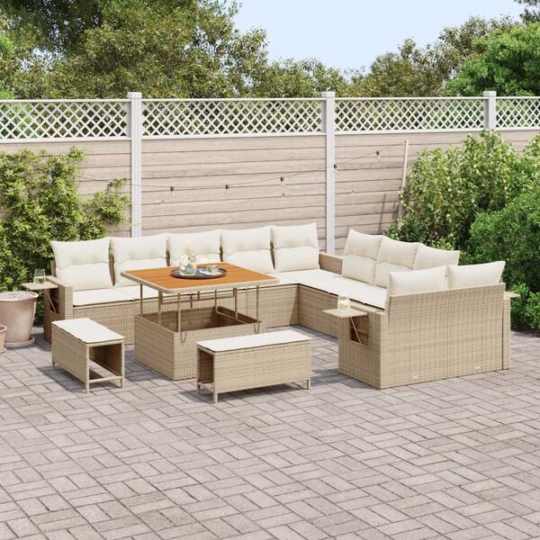 vidaXL Garden Sofa Set Height-Adjustable 13 pcs Beige poly rattan