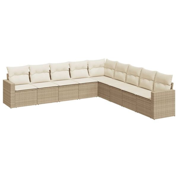 vidaXL Garden Sofa Set Beige PE Rattan, Powder-Coated Steel, 100% Polyester