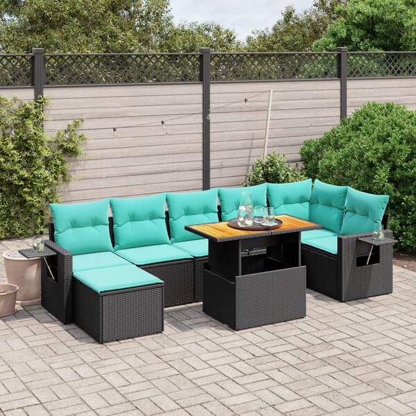 vidaXL 8 Piece Patio Sofa Set with Cushions Black Poly Rattan