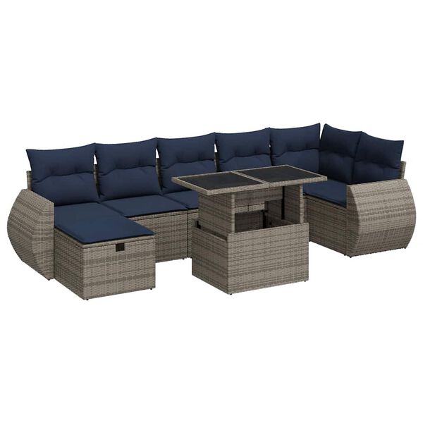 vidaXL 8 Piece Patio Sofa Set with Cushions Grey Poly Rattan Acacia