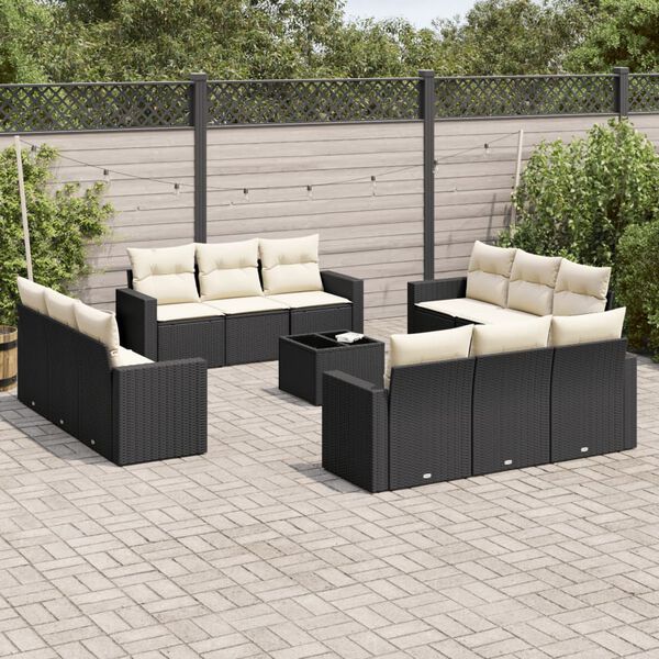 vidaXL Garden Sofa Set Black PE Rattan Large Adjustable Feet