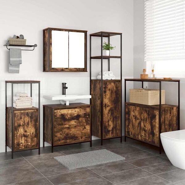 vidaXL Bathroom Furniture Set Smoked Oak Engineered Wood Medium