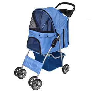 vidaXL Pet Stroller Blue PVC & polyester fabric Medium Foldable