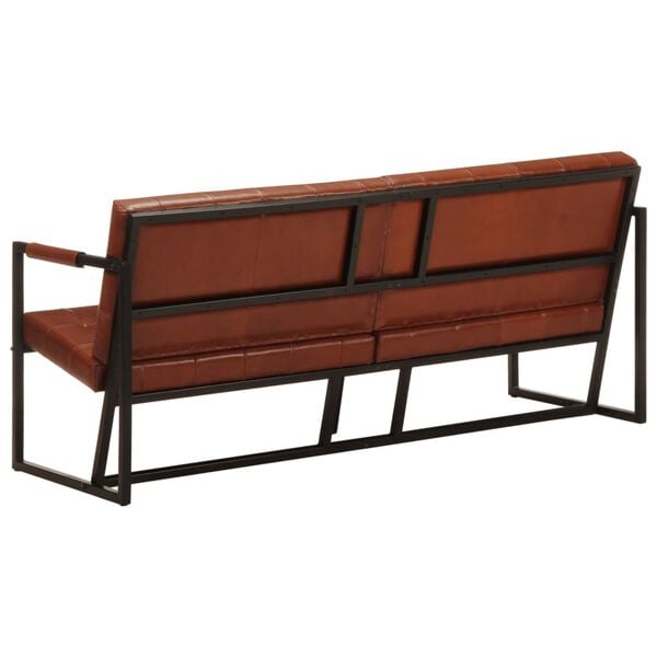 vidaXL Sofa Brown Goat Leather, Powder-Coated Steel 3-seater Industrial