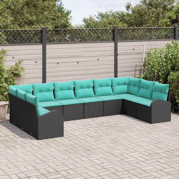 vidaXL Sofa Set 10 pcs Black Poly Rattan