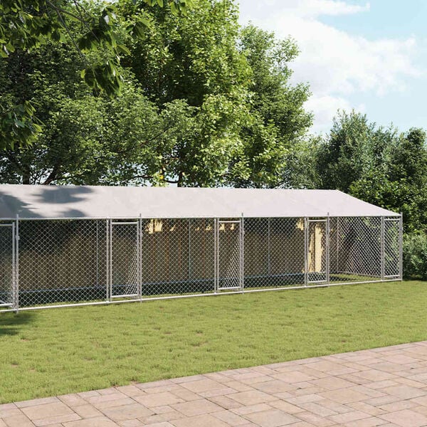 vidaXL Dog Cage Grey Galvanized Steel 39.4 x 6.6 x 6.6 ft Durable