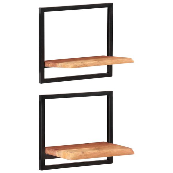 vidaXL Wall Shelf Set of 2 Brown, Black Solid Acacia wood, Steel Medium