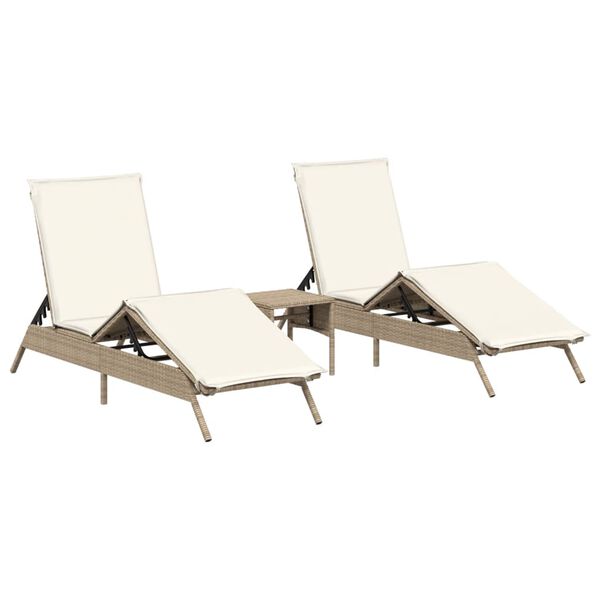 vidaXL Sun Lounger Set of 2 Beige Poly Rattan, Powder-Coated Steel Large