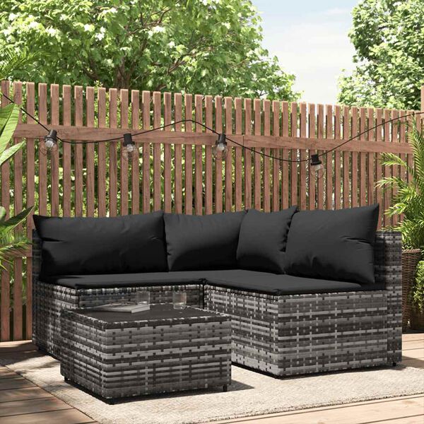 vidaXL Patio Lounge Set Grey Poly Rattan Medium Adjustable Feet