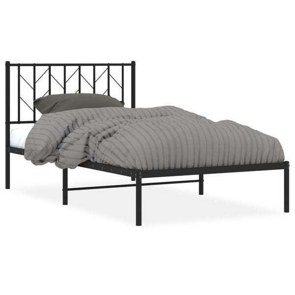 vidaXL Bed Frame Black Powder-Coated Steel Single Bed Frame
