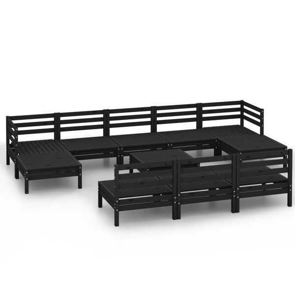 vidaXL Garden Lounge Set Black Solid Pine Wood Medium Modular